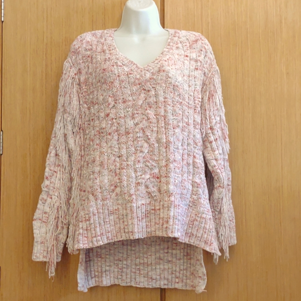 NWT American Rag SZ L Pink Speckled Fringed Sweater.
